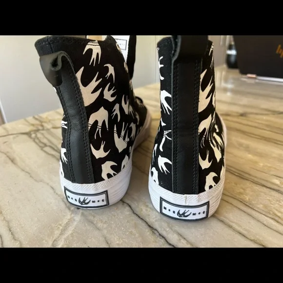 McQueen Hi Top Sneakers Black White Sparrows Brand New - Picture 6 of 11